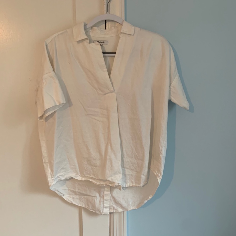 MADEWELL White Short Sleeved Collared Blouse